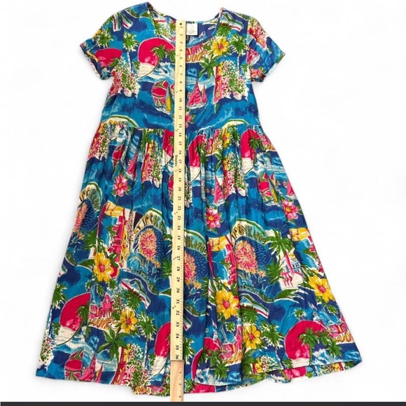 Vtg 90s Bila Colorful Travel Print Crinkle Gauze Midi Dress Sz M Boho Summer - Picture 8 of 10